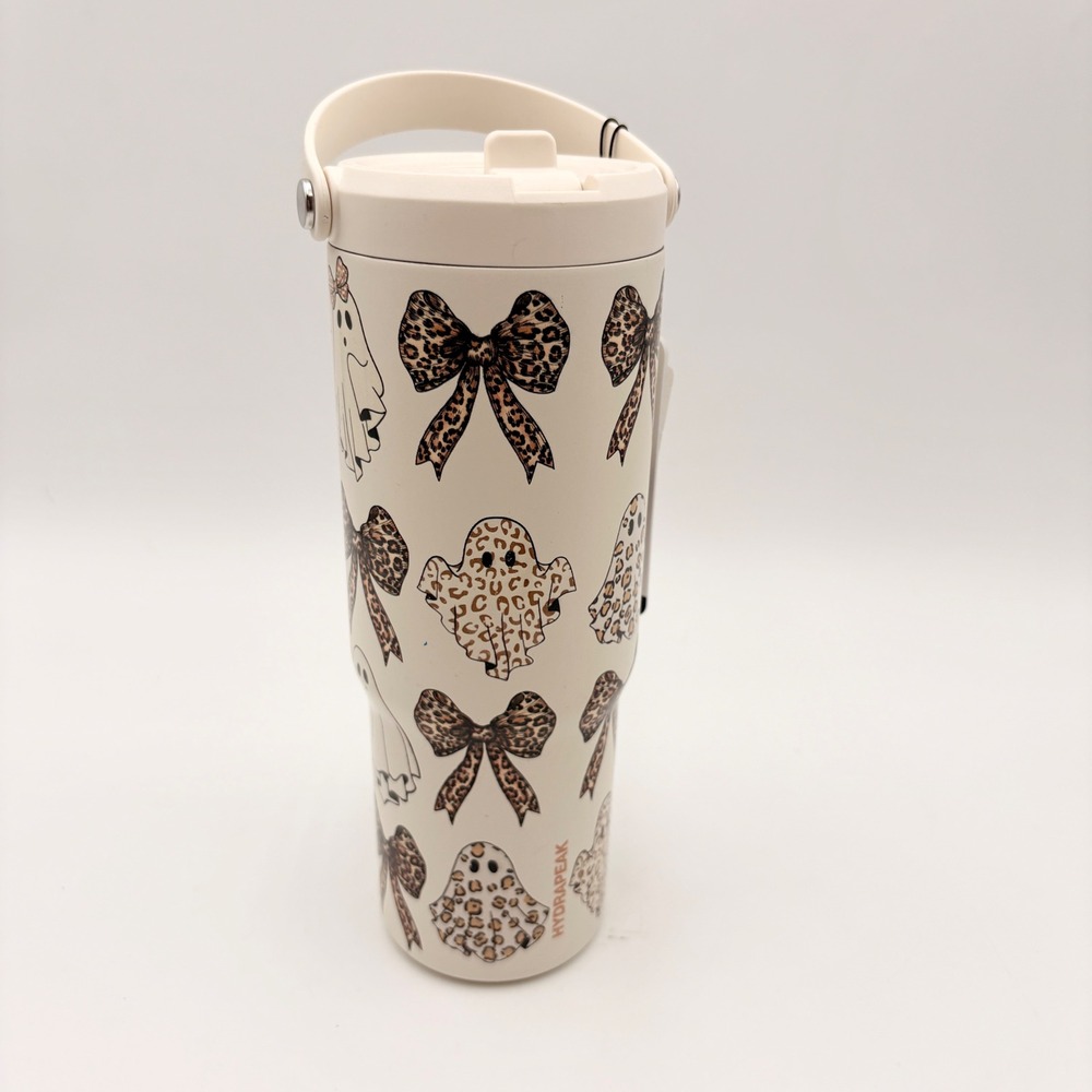 Hydrapeak Artisan Collection 40oz Tumbler Leopard Bow Ghost Cream Halloween